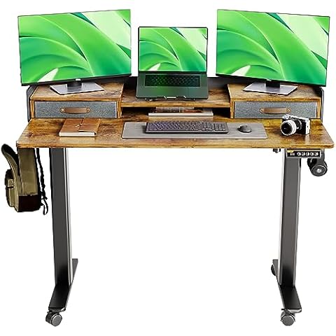 Claiks Standing Desk with Drawers, Stand Up Electric Standing Desk Adjustable Height, Sit Stand Desk with Storage Shelf and Splice Board, 48 Inch, Rustic Brown Cover