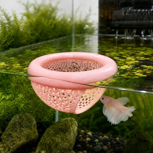 Image of Aquarium Floating Betta Fish Skins, Betta or Shrimp Feeder, Cave and Hammock, Small Fish Feeding Rings, Aquarium Hiding Feeding Decorative Accessories (Light Pink)