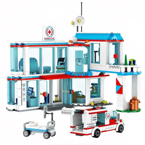 Image of SKY LINE OCEAN City Hospital STEM 3-in-1 Building Block Set, 687 PCS Multi-Model Kit with Ambulance, Truck & Rescue Helicopter, City Series Construction Toy for Kids 6+ | 5 Year Structural Warranty