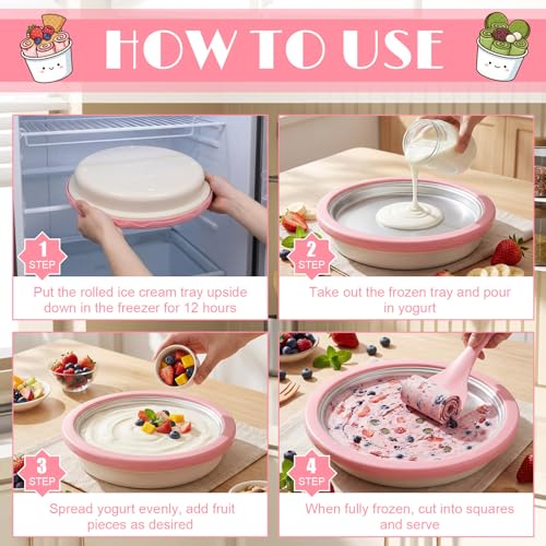 VIHOSE Rolled Ice Cream Maker Kit, Instant Ice Cream Maker, Round 11.8'' Sweet Spot Pan with 2 Spatulas 6 Molds Straw Spoon, Stainless Steel DIY Homemade Tray for Frozen Yogurt Sorbet Gelato by VIHOSE - Used condition - Image 3