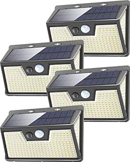 [4 Pack] 320LED Solar Security Lights Motion Sensor, Solar Lights Outdoor, IP65 Waterproof, Wireless, 3 Modes, Durable Solar Powered Wall Outside Lights for Fence, Door, Garage,Yard, Pathway, Patio