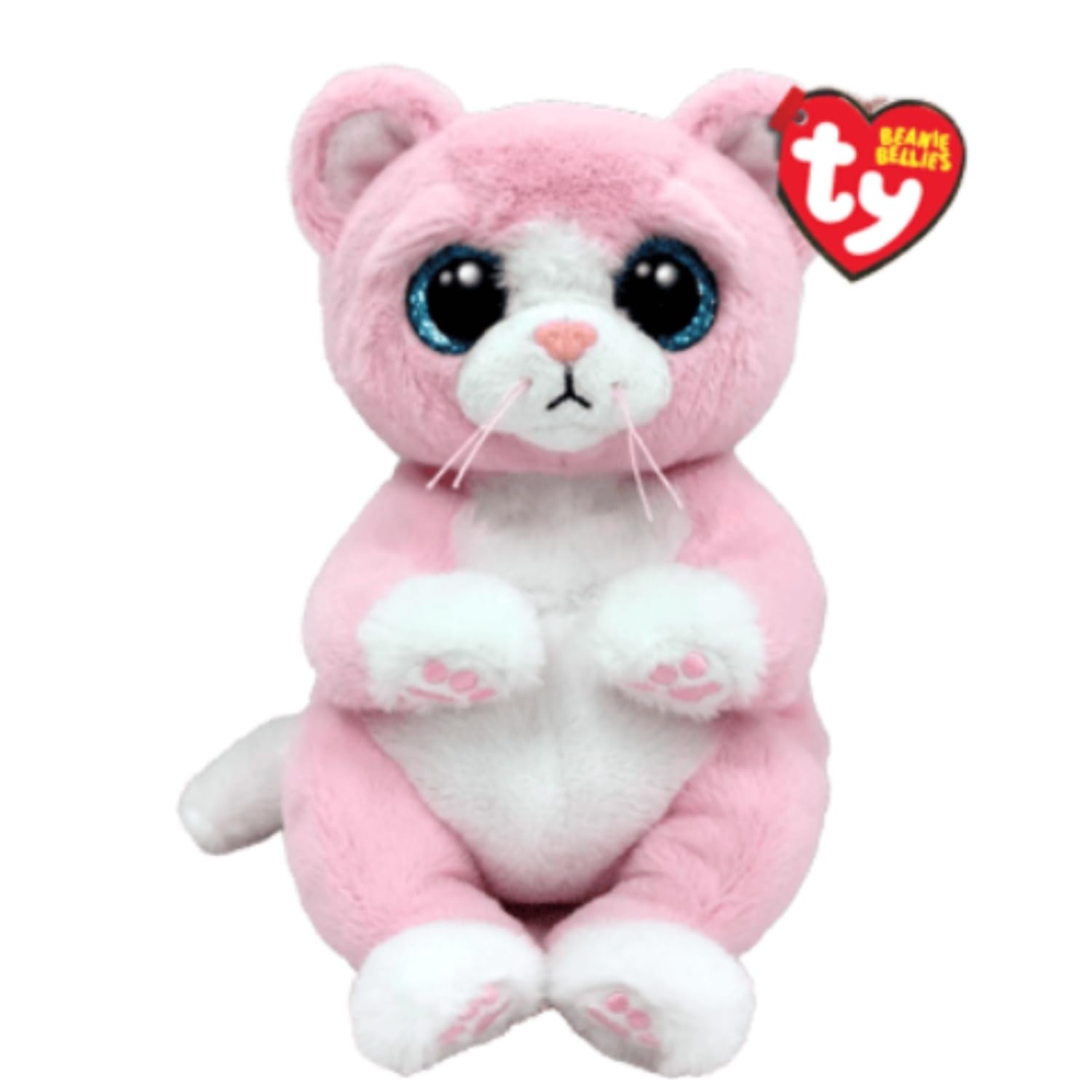 Beanie Bellies Lillibelle the Pink Kitten with Blue Glitter Eyes, Cuddly Plush Animals with Soft Belly Original 20 cm T41283