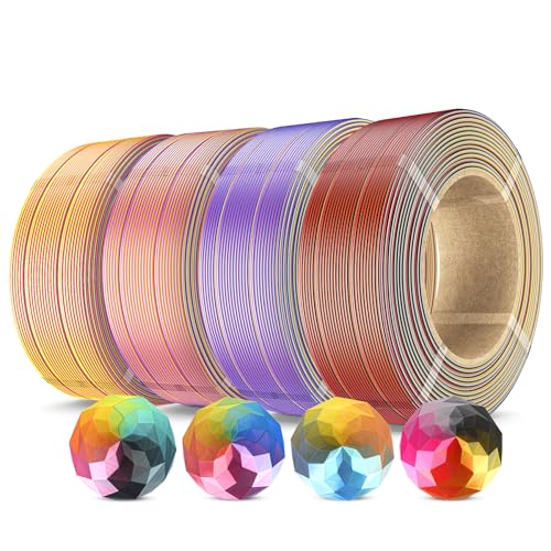 Image of SUNLU 500g Silk Quadruple Color PLA Filament Refill Bundle, No-Spool Silk PLA Plus 3D Printer Filament 4 Packs, Compatible with Bambu Lab 3D Printers, 0.5KG /Roll, Total 4 Colors PLA Silk Four Color