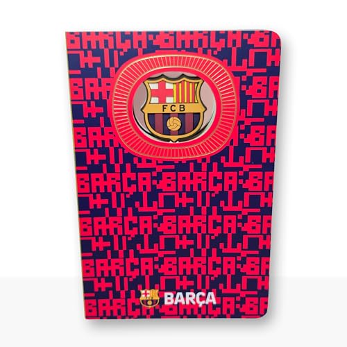 MOCIWORLD Cuaderno FC Barcelona BARÇA en 3D - encuadernación con lomo textil y acabados de calidad - 120 páginas de hojas sin pautar - color Azulgrana - Tamaño A6