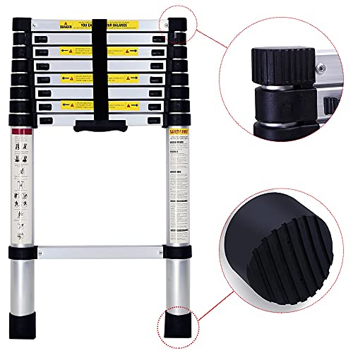 Teleskopleiter aus Aluminium, ausziehbar und zusammenklappbar, kompakt, leicht, tragbar und rutschfest, ideal für Zuhause, Profi, Renovierung, Garten, Werkstatt, Höhen und Lagerung