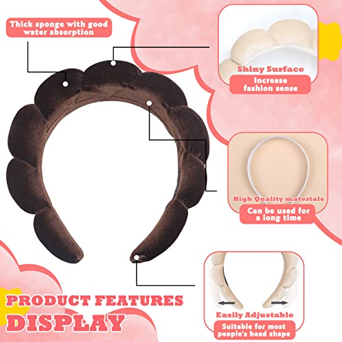 4Pcs Spa Headband For Women Puffy, Makeup Headband Sponge, Skin Care Headbands Versed, Bubble Headband For Washing Face, Terry Cloth Headband For Girls Shower (Black Pink White Blue) (Color 2) #TOP4