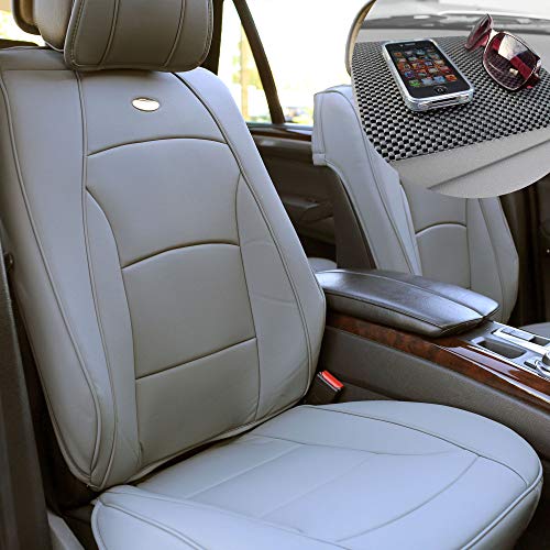 TLH Ultra Comfort Leatherette Seat Cushions Front, Solid Gray Cushions w/Non-Slip Dash Mat, Universal Fit Seat Cover Waterproof Car Seat Protectors Interior Covers for Car, Auto, Trucks, SUV