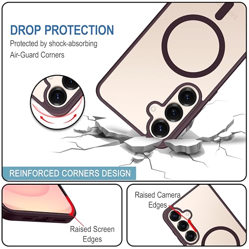 Image of CEDO Cover for Samsung Galaxy S25 (5G) | Compatible with MagSafe Wireless Charging | Designed with Magnetic Lock Shockproof Phone Bumper Transparent Back Case Cover (Wine Red)