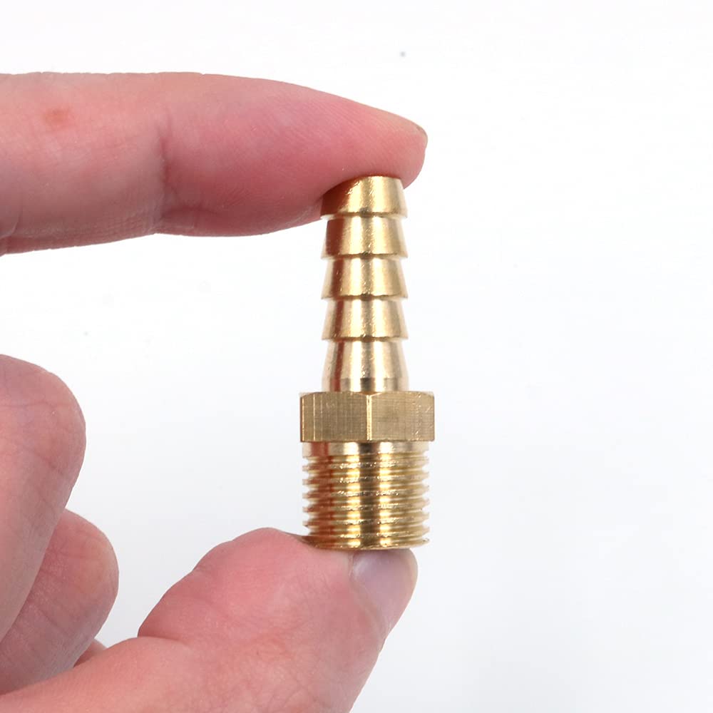 Hsthe Sea 5 pezzi 8 mm a 1/4 BSP in ottone massiccio connettore coda tubo spinato a filettatura maschio BSP, adattatore per tubo stagno/piscina/tubo flessibile