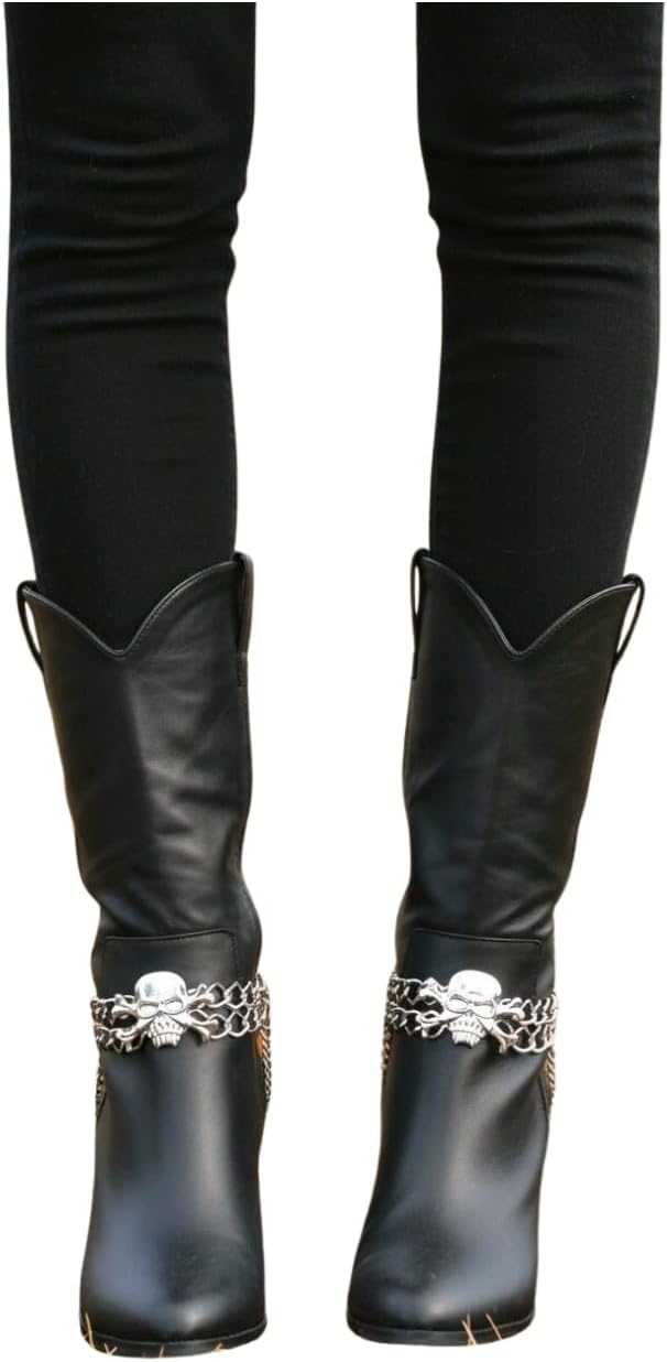 Women Anklet Fashion Jewelry Bling Boot Bracelet Silver Metal Chains Skeleton Skull Charm Pirate Bones SET