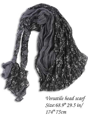 2 in 1 Floral Boho Headwear Hijab Scarf for Travel Soft Cotton Hemp Crepe Crinkled Head Wrap Turban for Woman3