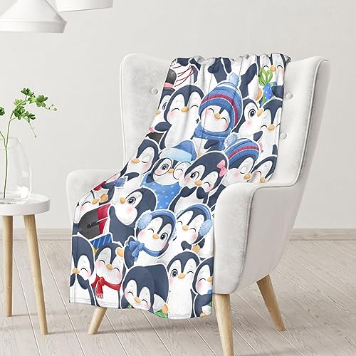 Penguin Blankets - Soft Fuzzy Blanket Throw for Kids, Adults - 60"x80" Flannel Blankets for Bed, Couch & Living Room - Blue Cute Blanket Gifts