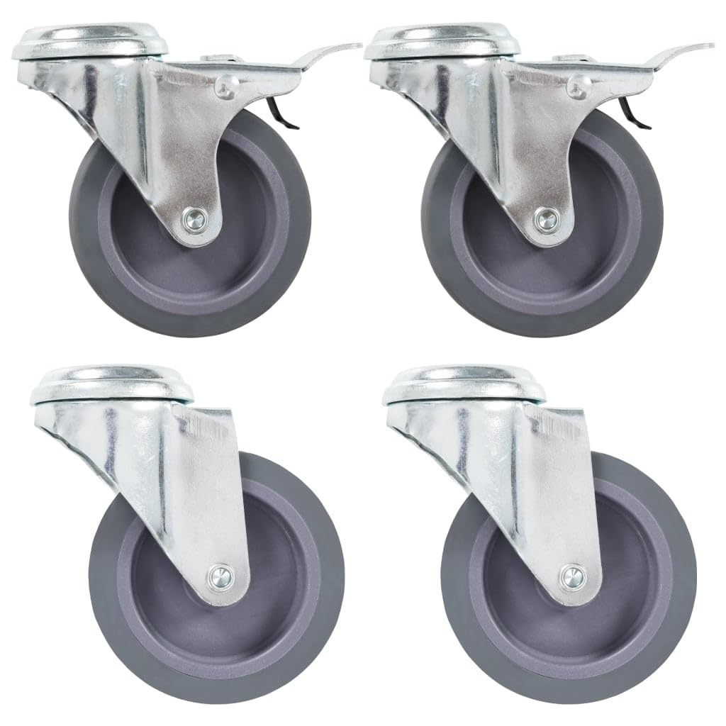 Rolki skrętne z otworem na sworznie, 4 sztuki, 75 mm, szare, z TPR i żelaza, nierdzewne do transportu materiałów, wózków transportowych, magazynów, warsztatów, przemysłu, wytrzymałe kółka