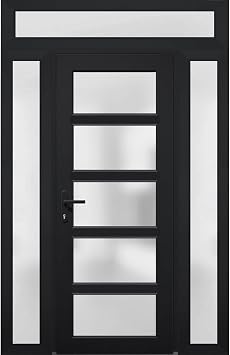 VDOMDOORS Front Exterior Prehung Metal-Plastic Door Frosted Glass/Manux 8002 Matte Black / 2 Side & Top Window/Office Commercial & Residential Doors Entrance Patio Garage 68" x 96" Right-Hand Inswing