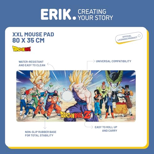Erik Oficjalna podkładka pod mysz Dragon Ball Z Cell Saga XXL, na biurko, 80 cm x 35 cm, antypoślizgowa gumowa podkładka pod mysz, podkładka pod mysz, do gier, klawiatura, Dragon Ball Manga