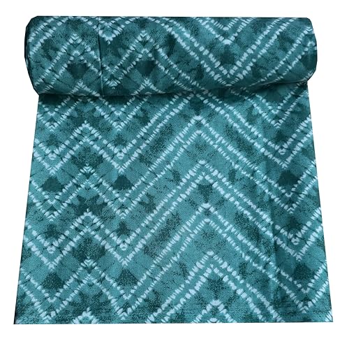 Image of 2 Meter Hand Block Indian Cotton Unstitched Jaipuri Handmade Digital Printed Fabric Material for Women Kurta /Blouse /Palazzos /Piece Material for Women's (Green Lehriya)