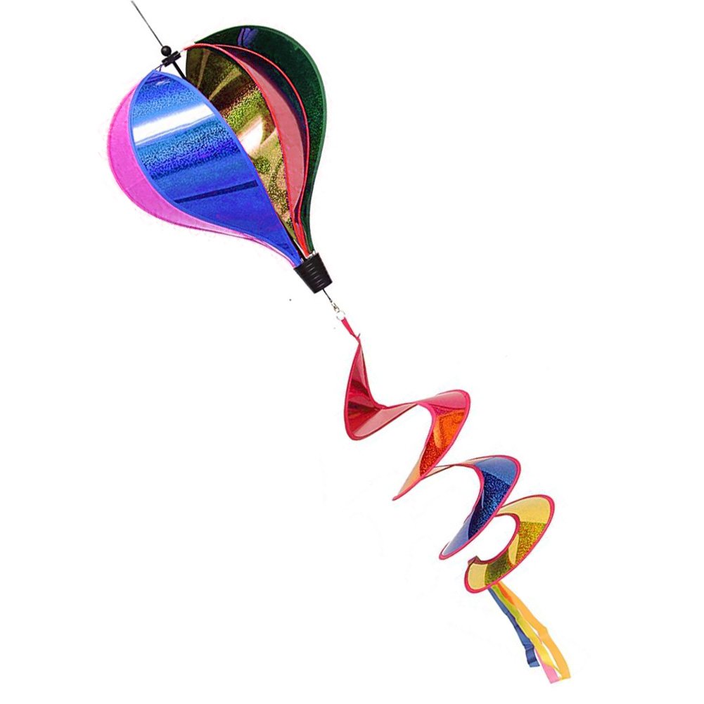 BINGHONG3 Hot Air Balloon Rainbow Sequins Windsock Striped Wind Spinner Outdoor Decor
