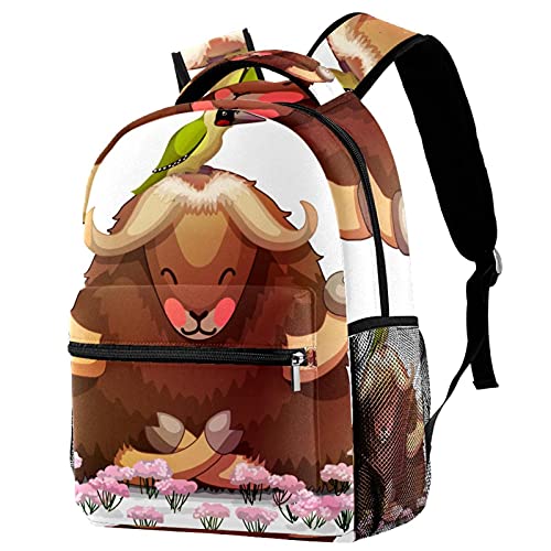 Sac à dos décontracté femme grande capacité à motif oiseau et mouton multicolore