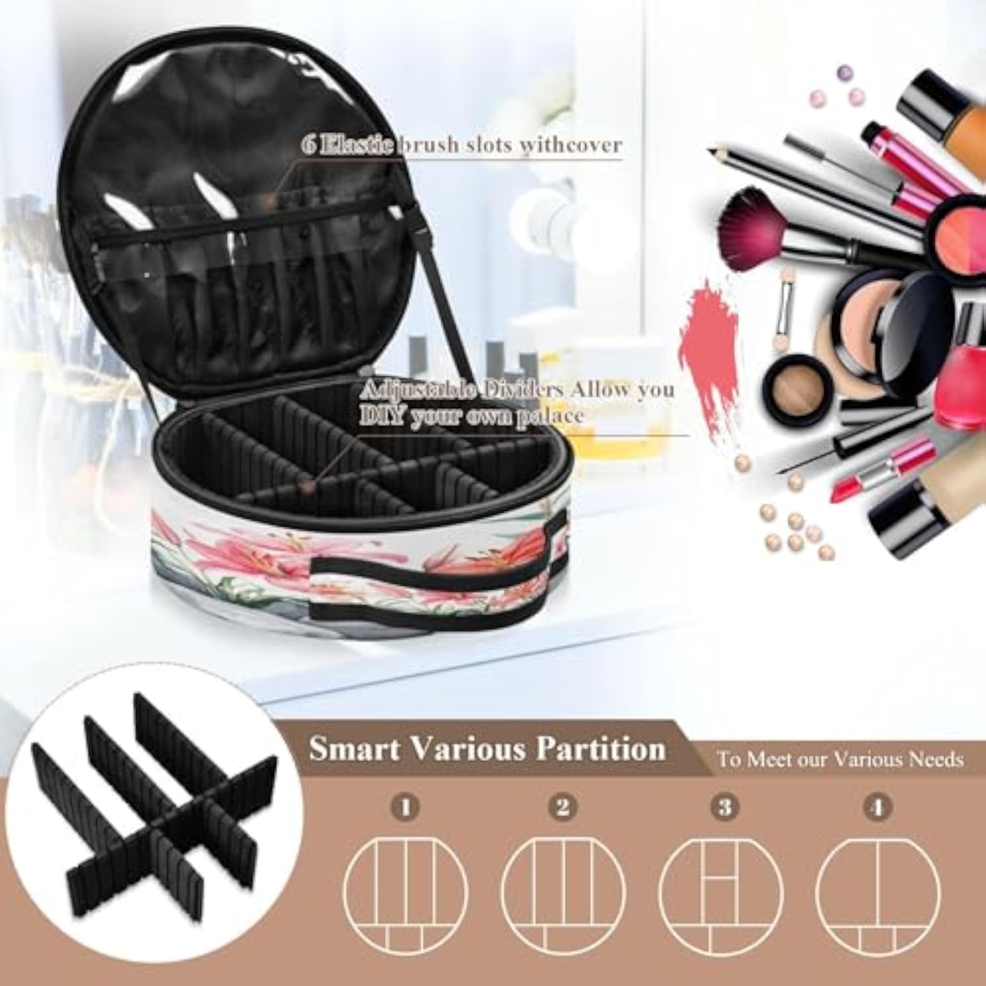 Lilies Growing in Rocks Travel Makeup Case, Portable Organizer