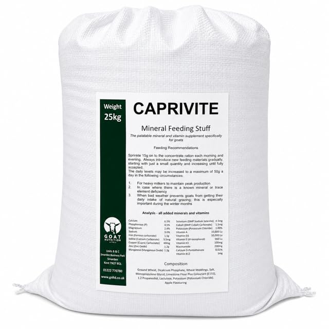 GOAT NUTRITION EST. 1981 Caprivite Goat Vitamin & Mineral Supplement 25kg | Goat Feed Supplement with Apple Flavour | Essential Nutrients, Immune Support & Energy Boost for Healthy Goats