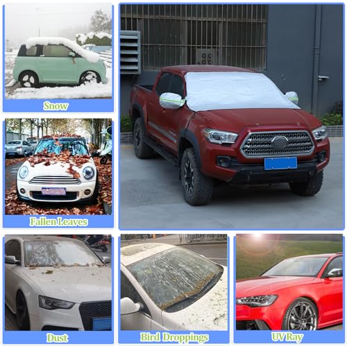 Image of Windshield Snow Cover Compatible with Toyota Tacoma 2015-2024, Car Snow Cover, Front Windshield Sunshade, Exterior Windscreen Sun Shade, UV-Rays Sun Ice Snow Frost Protector, 4-Layer Windshield Cover