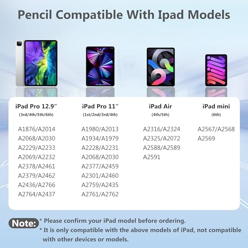Image of Stylus Pen for iPad, Apple Pencil with Palm Rejection, Tilt Sensitivity, Magnetic, Compatible with iPad Air 3 /4 /5, iPad 6 /7 /8 /9 /10, iPad Pro 10.5 inch, iPad Pro 11 inch, iPad Pro 12.9 inch, iPad Mini 5 /6