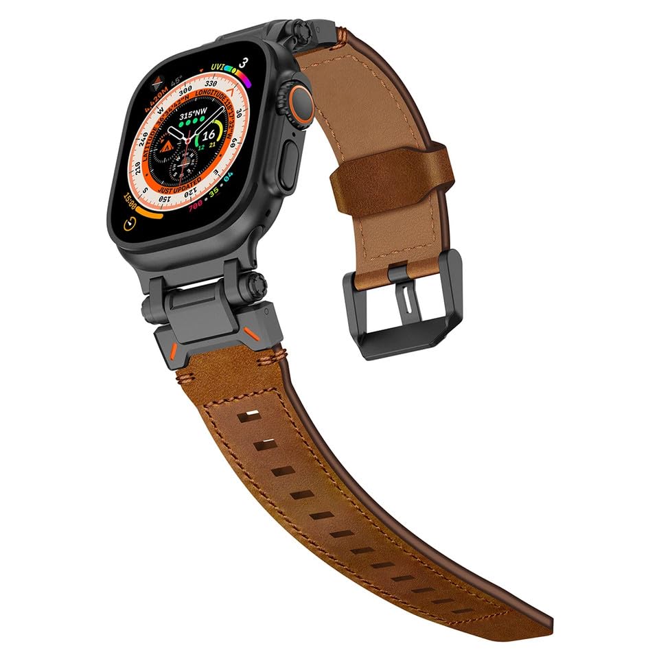 Étui de bracelet de montre en cuir véritable iWatch 49 mm marron noir protection