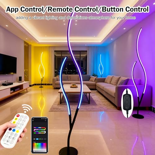 Image of DAYCENT RGBWIC Floor Lamps Modern Smart Corner Lamp with APP and Remote 1500 Lumen LED Lights with Music Sync, 16 Million DIY Colors, Scene Modes Ambience Light for Bedroom Living Room Black