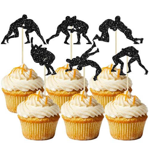 Adornos de lucha libre Gyufise decoración para pasteles de cumpleaños infantiles purpurina 24u