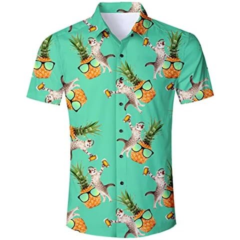 TUONROAD Hawaiian Shirt Mens Funky Casual Button Down Beach Shirts 3D Hawaii Summer Shirt Short Sleeve Loud Shirt L Cover