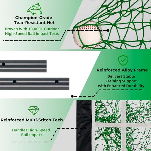 Image of Pitching Net, 9 Hole Baseball & Softball Pitching Net with Strike Zone, Adjustable Pitching Target with 9 Pocket Design, Portable Pitching Practice Equipment