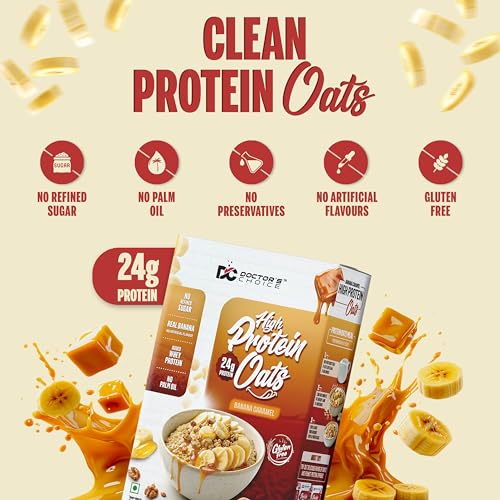Image of DC DOCTORS CHOICE High Protein Oats Banana Caramel Flavour 750g | 24g Protein | Made with Real Bananas | No Refined Sugar | Healthy Instant Oatmeal Breakfast | High Fiber Oats Box
