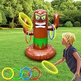 25' Inflatable Luau Tiki Pool Toss Games, Tiki Pool Ring Toss Toys with 4 Rings for Boys Girls Adults Indoor Outdoor Tropical Summer Swimming Inflatable Bean Bags Toss Hawaiian Luau Party Supplies