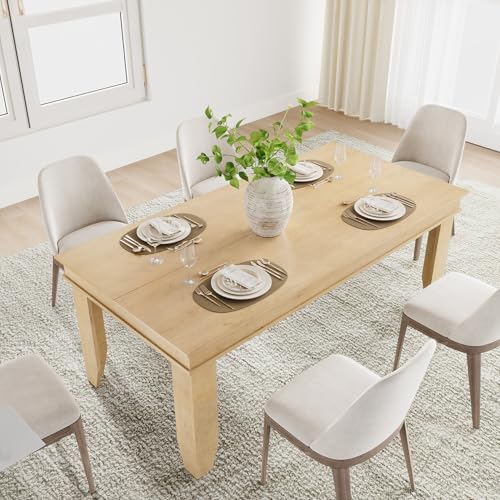 Image of GarveeHome Farmhouse Dining Table for 6-8 People, 71 in Long Kitchen Tables with Wooden Sturdy Frame, 6 ft Large Rectangular Dinner Table for Dining Room, Kitchen (Natural, 71 inch Non-extendable)