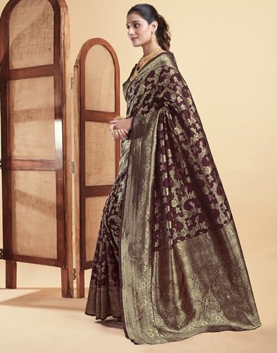 Image of SIRIL Women's Banarasi Silk Saree | Kanjivaram Silk Saree With Unstitched Blouse Piece