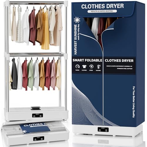 Sèche Linge Electrique portable, Séchoir à linge portable et pliable avec minuterie, armoire de séchage à linge facile à transporter et grande capacité pour la...