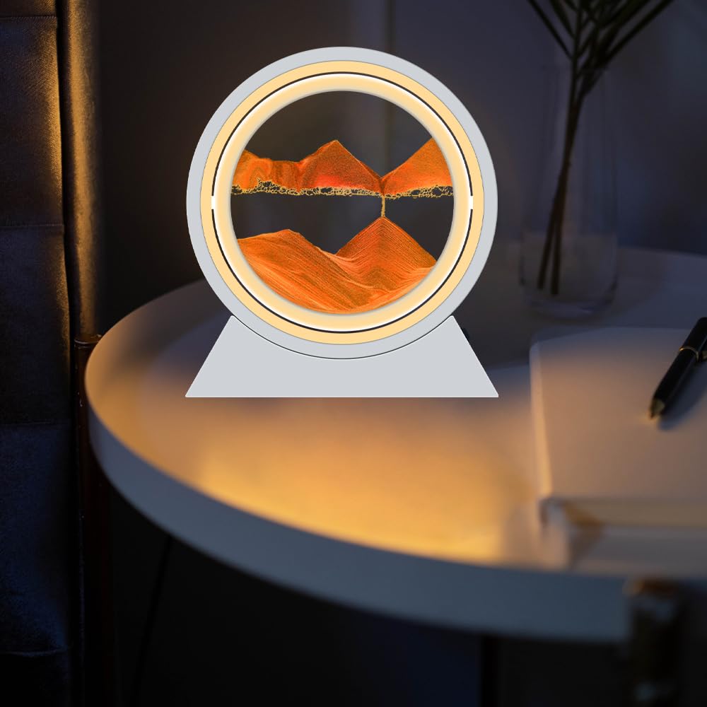 HONPHIER Cuadro de arena en Movimiento Paisaje LED Luz Arte Giratorio 360° Pintura Que Fluye Reloj 3D Decoración para Oficina Hogar (Rojo)
