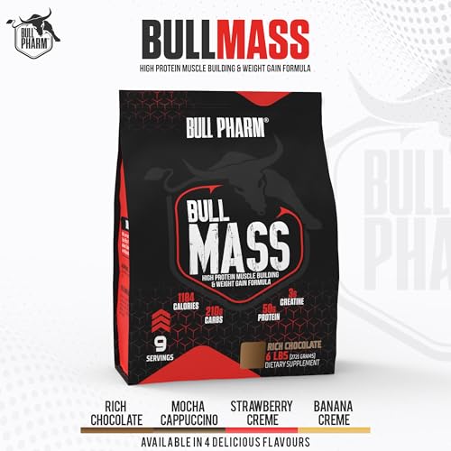 Image of Bull Mass Muscle Gainer Protein Powder (9 Servings) | Increased Athletic performance | Strength | Weight Gain | Lean Muscle | FSSAI Approved (Rich Chocolate, 6 Lbs)