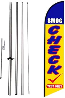 Smog Check Test Only Advertising Feather Banner Swooper Flag Sign with 15' FT Pole Kit and Ground Stake, (Yellow,Blue)