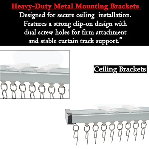 Image of MetDeals Aluminium Deluxe Silent Channel Curtain Track with Smooth Runners & Ceiling Fit Bracket,Hook,End Caps, Screw & Wall plug | Curtain Rail System for Home & Office(White Color,4 Feet)