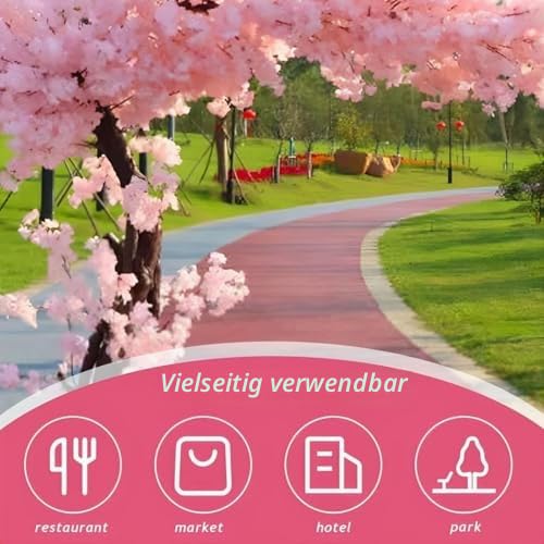 Lebensechter künstlicher Kirschblütenbaum, großer handgefertigter künstlicher Baum mit realistischen Blüten, großer dekorativer Wunschbaum für Innen- und Außenbereich, Zuhause, Büro, Party und