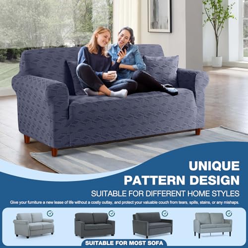 Image of TAOCOCO Loveseat Sofa Cover, 1Piece Couch Cover for 2 Cushion Sofa Washable Loveseat Slipcover with 2PCS Throw Pillow Covers, Jacquard Furniture Protector for Pets Dog(2 Seater,Grey)