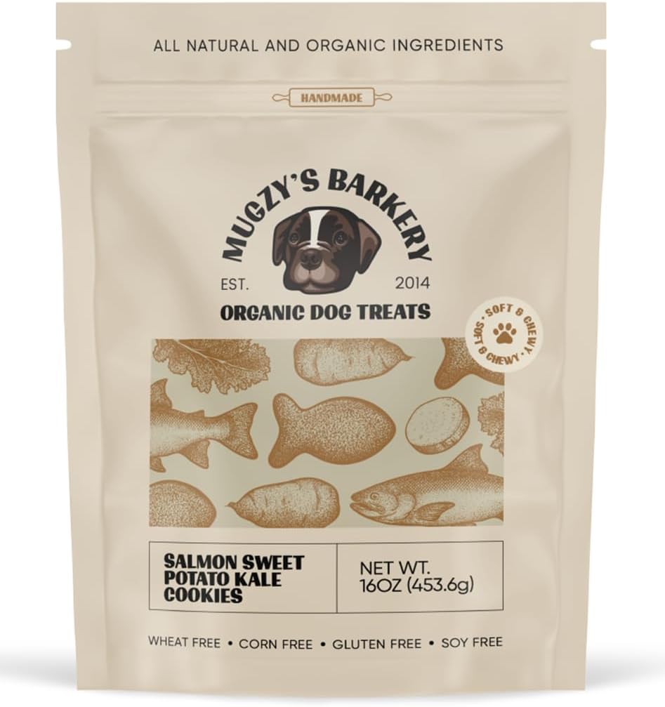 Mugzy's Barkery Salmon Sweet Potato Kale Cookies, Soft and Chewy, Real Salmon, Real Sweet Potato & Kale, Omega-3 Fatty Acids, Wheat, Corn, Soy, & Gluten Free, Handmade in The USA (16 Ounces)