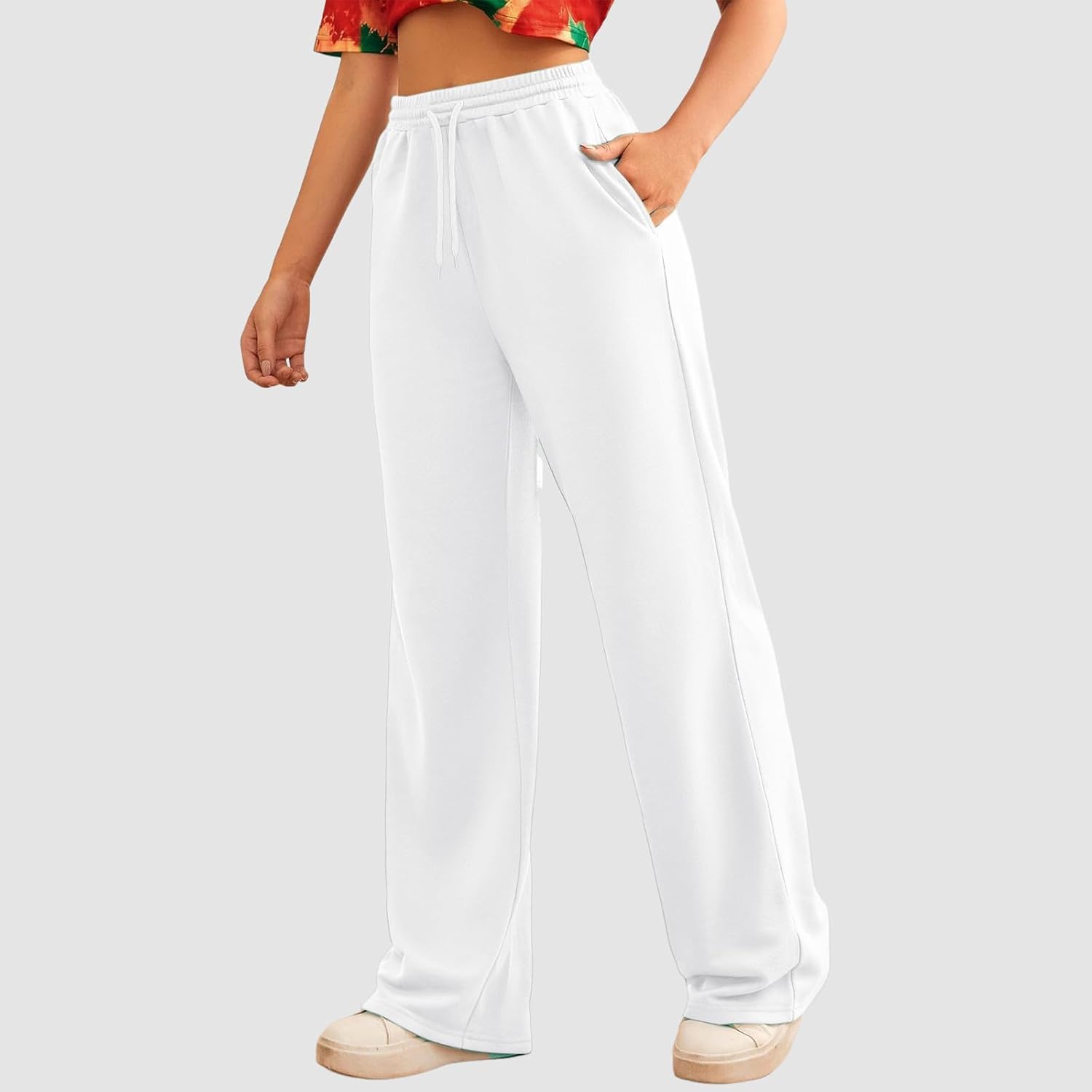 Fleece Lined Wide Leg Sweatpants for Women Baggy Tall Elastic Waist Wide Legged Yoga Pants Soft Running Relaxed Fit