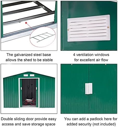 Outsunny 9 x 6FT Garden Metal Storage Shed Outdoor Storage Shed with Foundation Ventilation & Doors, Green