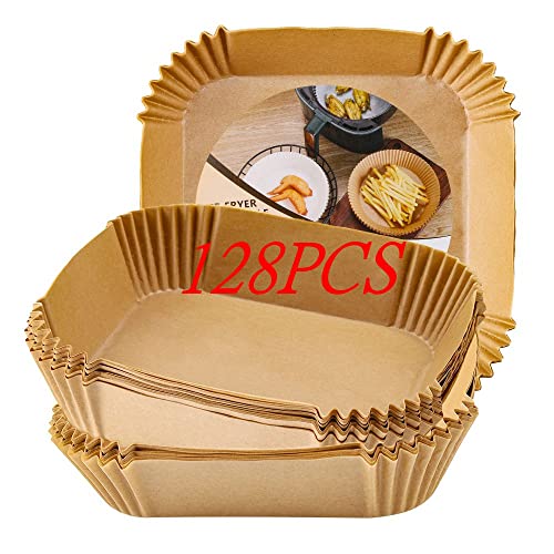 Air Fryer Disposable Paper Liner, 128PCS Non-stick Disposable Liners, 6.3IN Square Liners for Air FryerNon-stick Parchment Paper for Frying, Cooking, Baking