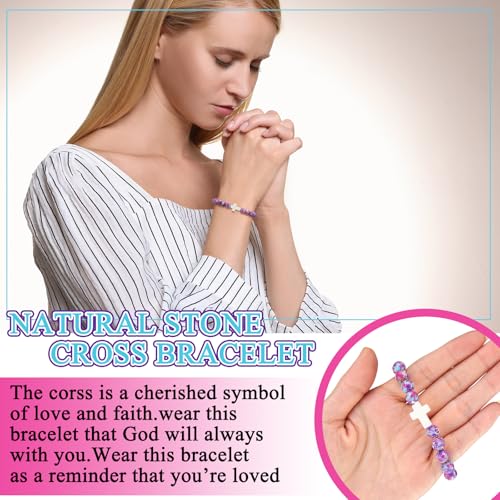 12 Pieces Cross Beaded Bracelet Bulk with Bible Card Christian Bracelets for Women Faith Religious Christian Gifts Natural Stone for Friend Baptism Communion4