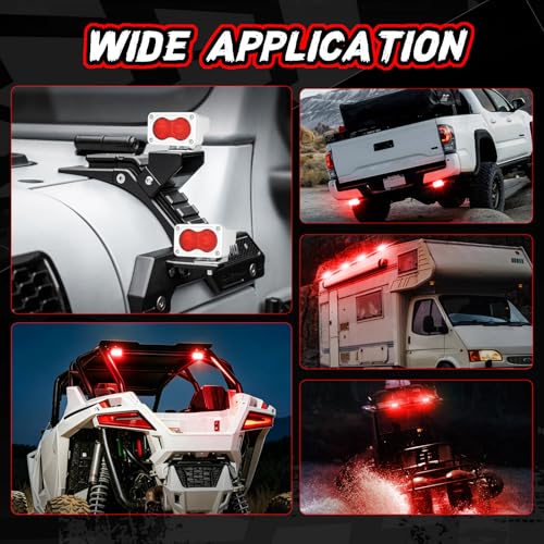 Image of Red Pod Lights Hunting Fishing Emergency Signal LED Lights | 2PCS Waterproof 3 Inch Red Rear LED Light Cube Off Road Backup Light Bar Auxiliary Fog Lights for Truck UTV Pickup Boat