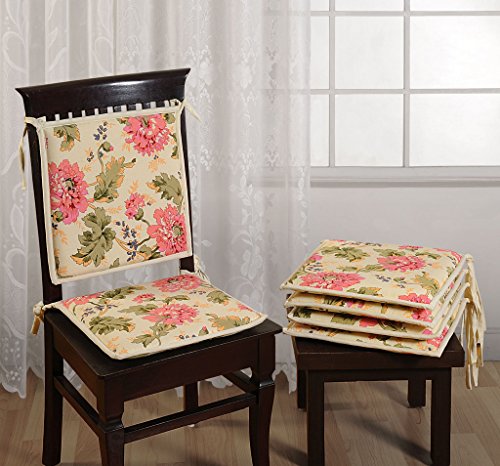 Image of Swayam Pure Cotton Reversible Chair Set Pads with Loops 16X16 | Machine Washable Chair Pad Set of 1 | Indoor Square Cushion Seat Or Chair Pads