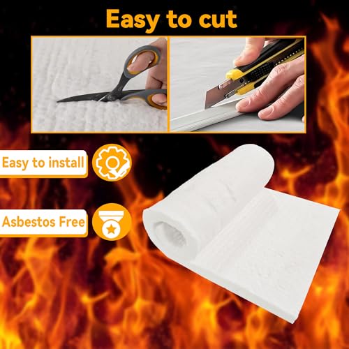 Deouss Ceramic Fiber Insulation Blanket - 8# 2400F - 1\" x 24\" x 12\" - High Temperature Insulation Baffles for Wood Stove Forge Furnace Chimney Boiler Pizza Oven Kiln Fireplace - Dishwasher Blanket